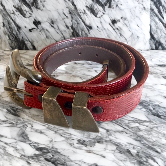 Vintage 1978 Barry Kieselstein-Cord Sterling Silver Buckle Red Leather Belt USA